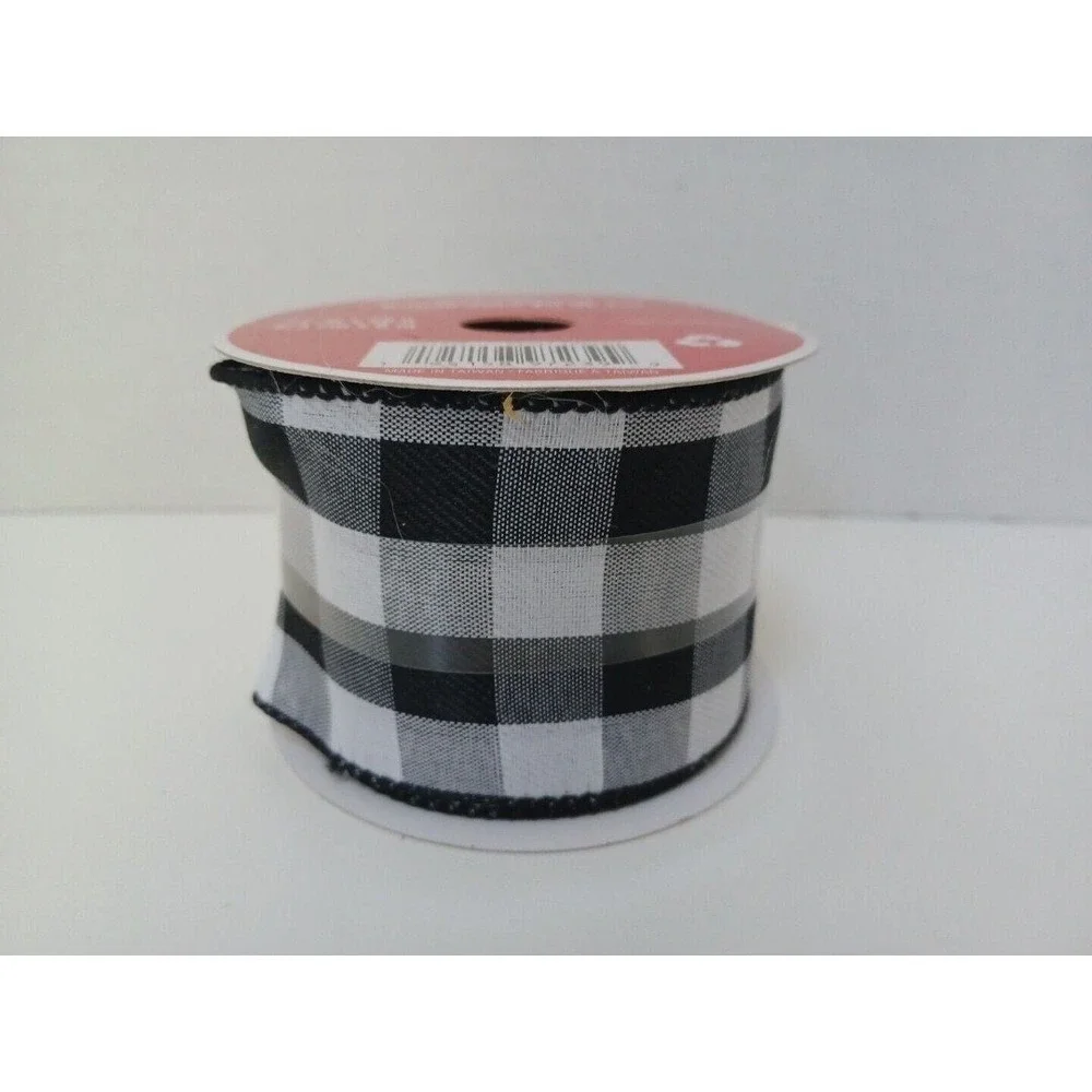 Celebrate It Wired Ribbon Black White Check 2.5 inch 20 ft roll NEW